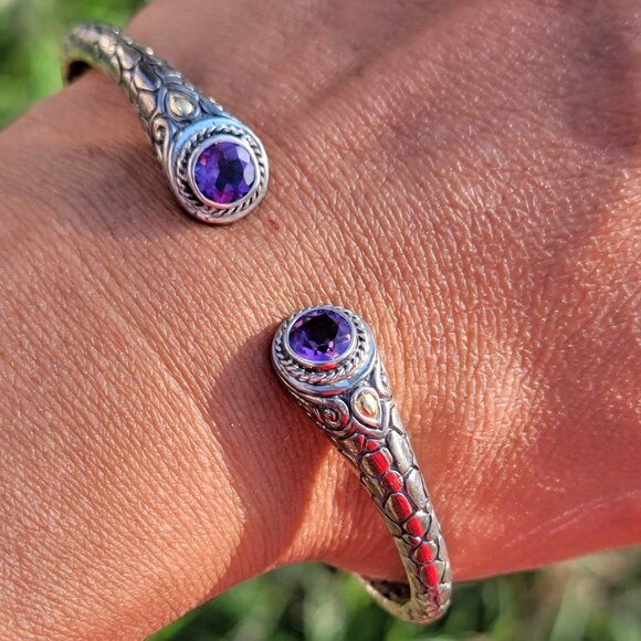 Artisan Collection of Bali amethyst sterling silver 925 18K yellow gold cobblest - Picture 1 of 16